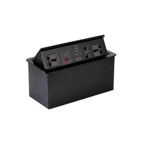 Hydraulic Cable Cubby with 2 Power Sockets, USB-A, USB-C, Dual RJ45, HDMI and Audio product image