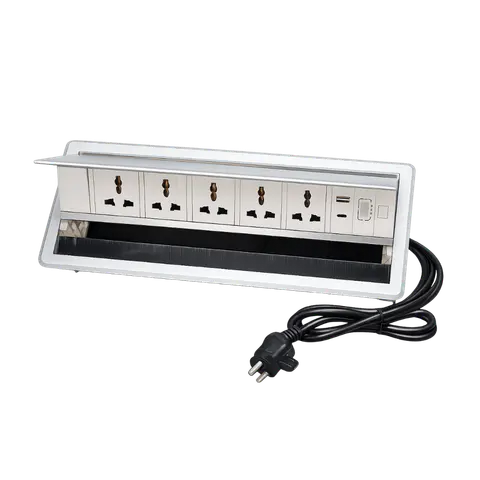Brush Cable Cubby with 4 Power Sockets, HDMI, RJ45, USB-A and USB-C product image
