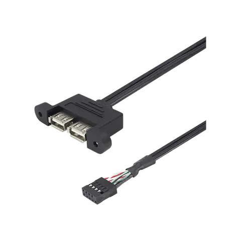 USB 2.0 9-Pin Header to Dual USB-A Female Panel-Mount Cable product image