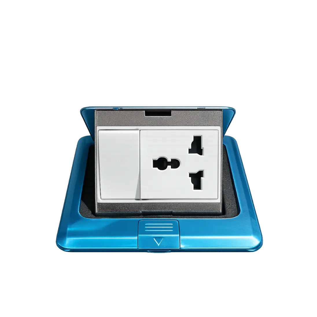 Round-Button Pop-Up Power Box with Power Socket and Switch, 2 POWER; Silver; CC 004 product image