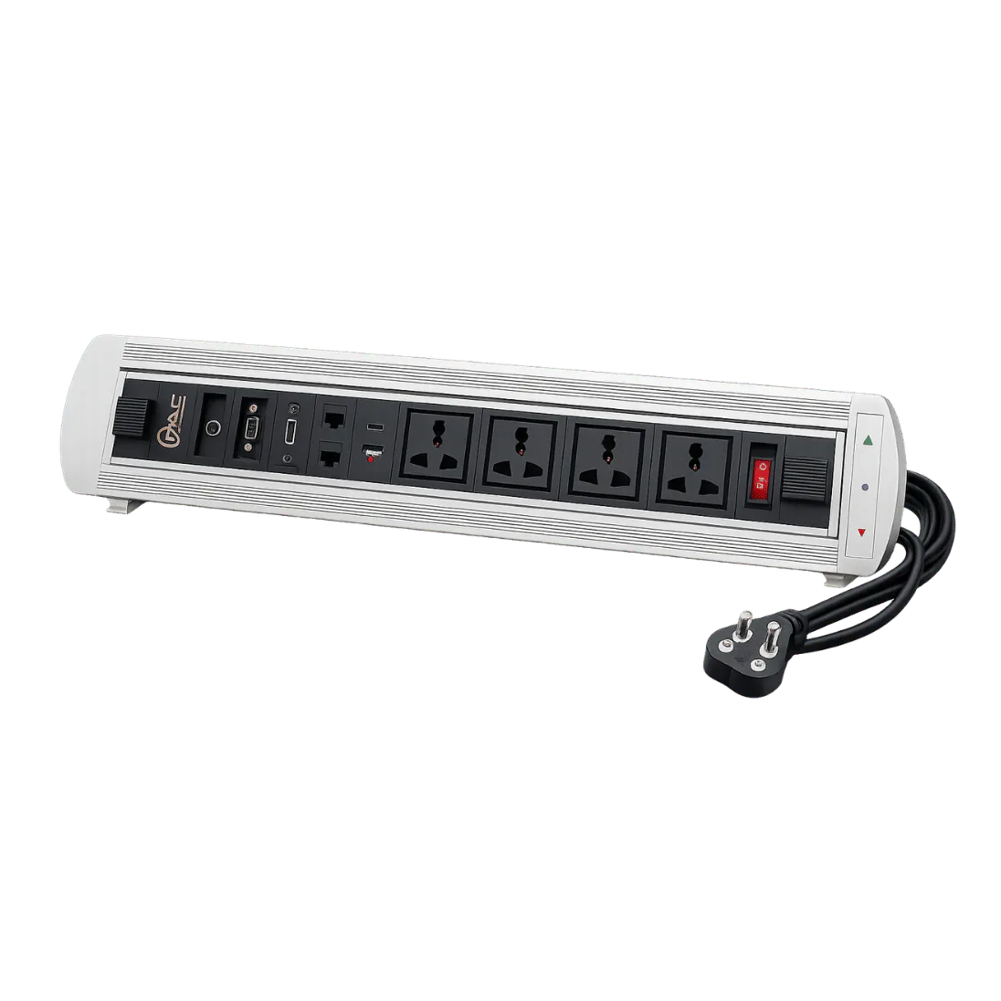 Stainless-Steel Floor Outlet Box with 2 Power Sockets, RJ45 and Switch, 2 POWER / 1 RG 45 / 1 SWITCH FLOOR TYPE; Silver; FCC 01 product image