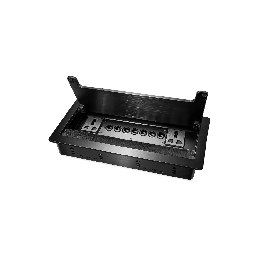 Manual Cable Cubby with 2 Power Sockets and 6 Module Openings, 2 POWER / 6 HOLE; Silver; CC 508 product image