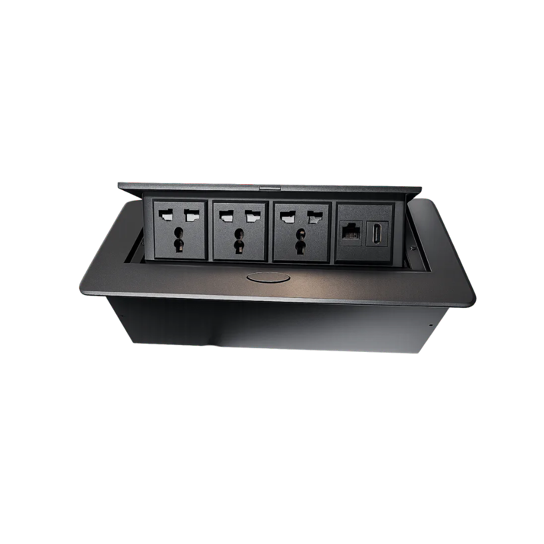 Hydraulic Cable Cubby with 3 Power Sockets, RJ45 and HDMI, 3 POWER / 1 RJ 45 / 1HDMI; 30 CM; CC 505 product image