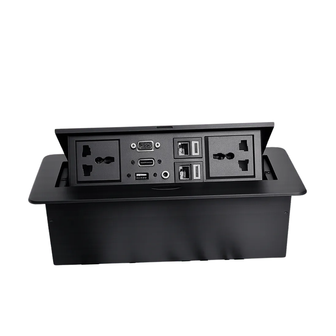 8-Port Hydraulic Cable Cubby Box, 2 POWER / 2 RJ 45 / 1 HDMI / 1 USB / 1 VGA / 1 AUDIO; 30 CM; CC 501 product image