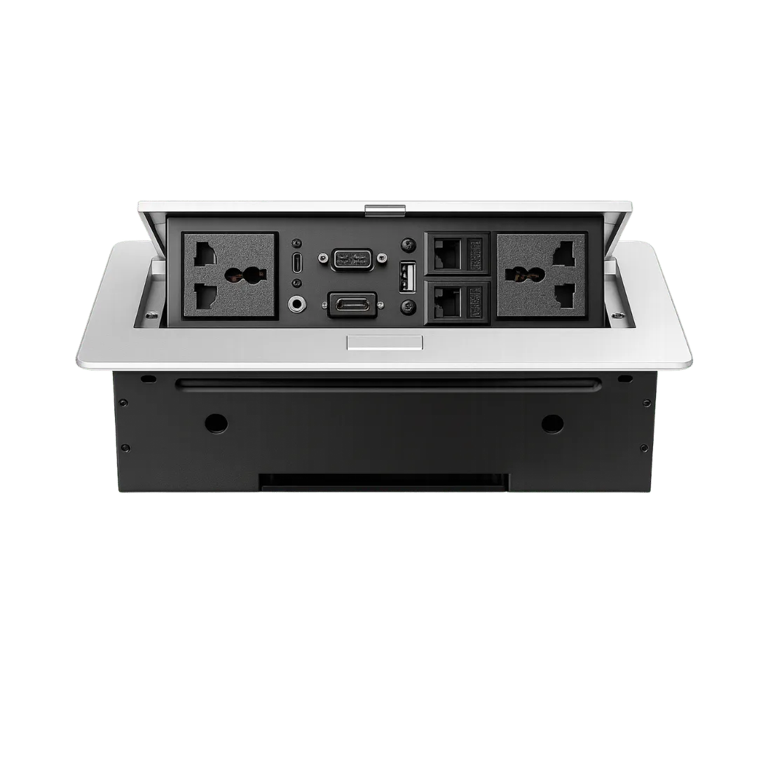 9-Port Hydraulic Cable Cubby Box with USB-C, 2 POWER / 2 RJ 45 / 1 HDMI / 1 USB / 1 VGA / 1 AUDIO / TYPE C; 30 CM; CC 502 product image