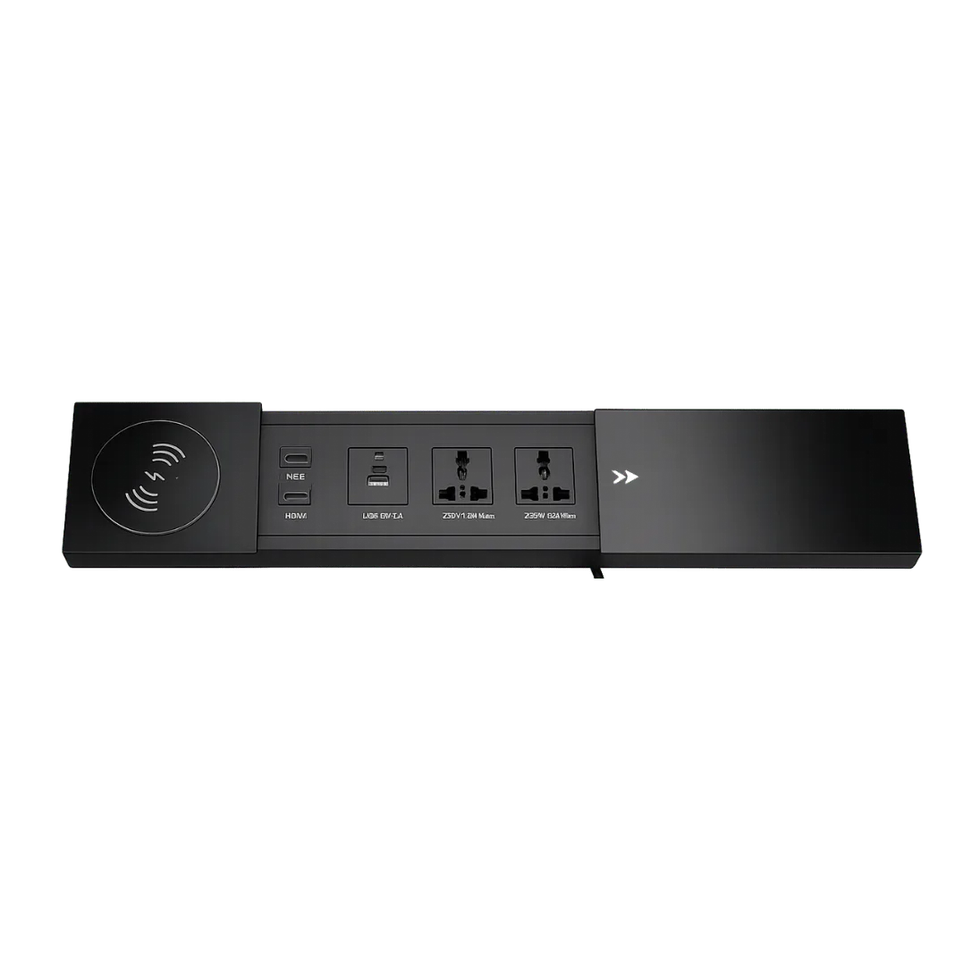 Sliding Cable Cubby with Wireless Charging, 2 POWER / 2 USB / 1 TYPE C / 1 HDMI / 1 RJ45; 1.5 MTR; SCC 01 product image