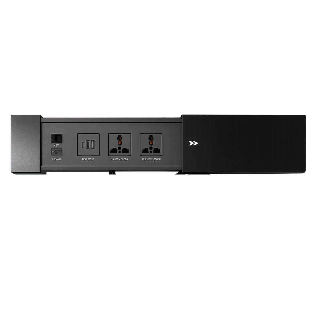 Sliding Cable Cubby with Power, USB, HDMI and RJ45, 2 POWER / 2 USB / 1 TYPE C / 1 RG 45.1 HDMI; 1.5 MTR; SCC 02 product image
