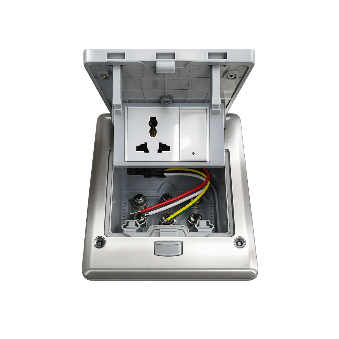 IP67 Waterproof Floor Outlet Box with 1 Power Socket and Switch, 1 POWER SOCKET / 1 SWITCH; Silver; FCC 03 product image