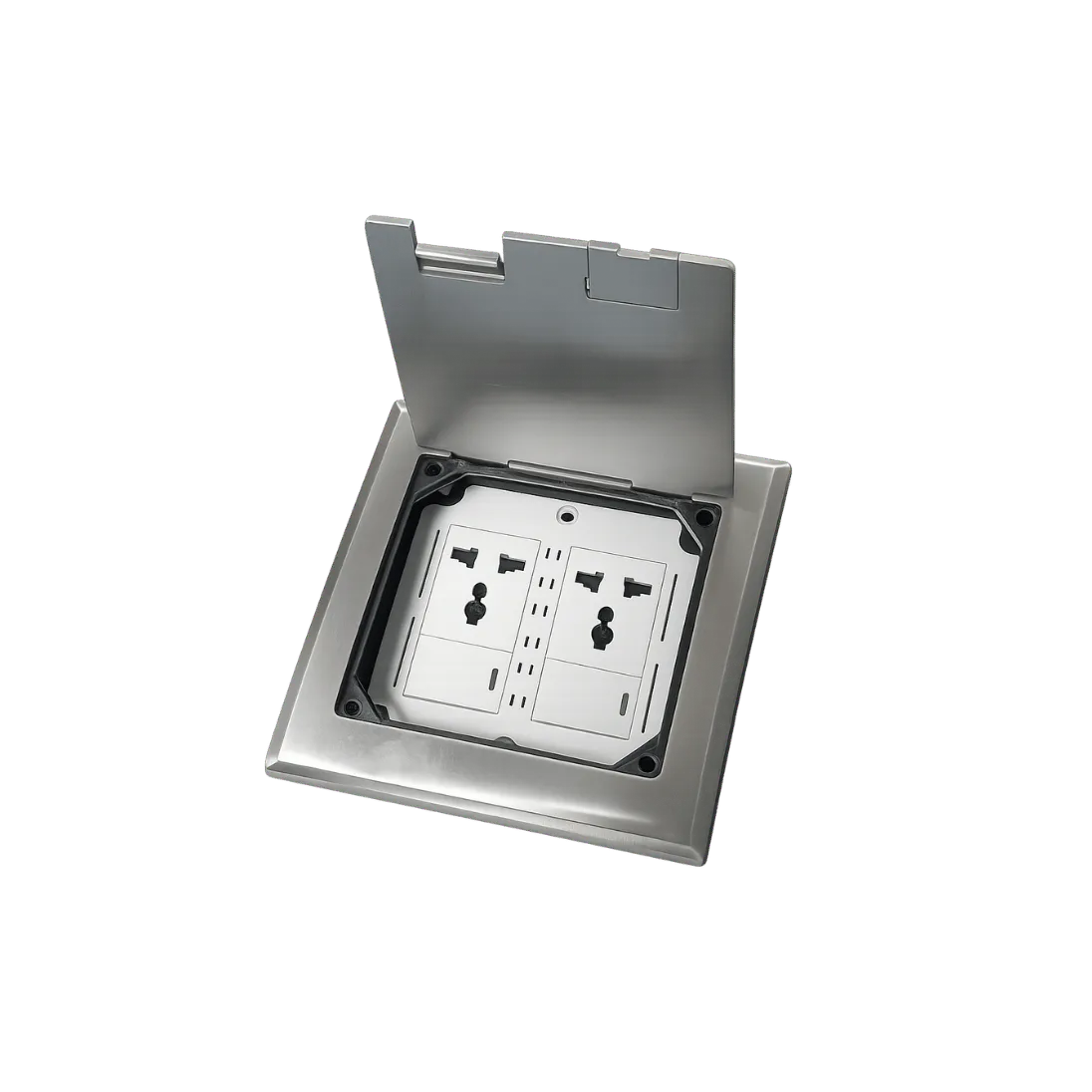 IP67 Waterproof Floor Outlet Box with 2 Power Sockets and 2 Switches, 2 POWER SOCKETS / 2 SWITCHES; Silver; FCC 04 product image